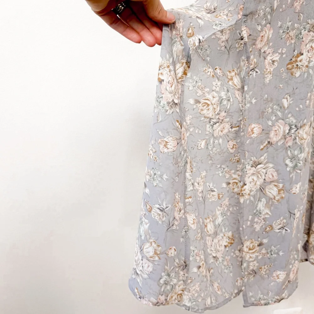 No Frills Floral Tie Back Sheer Skirt Winter Chic Midi dress Light‎ Purple Small - Picture 6 of 9